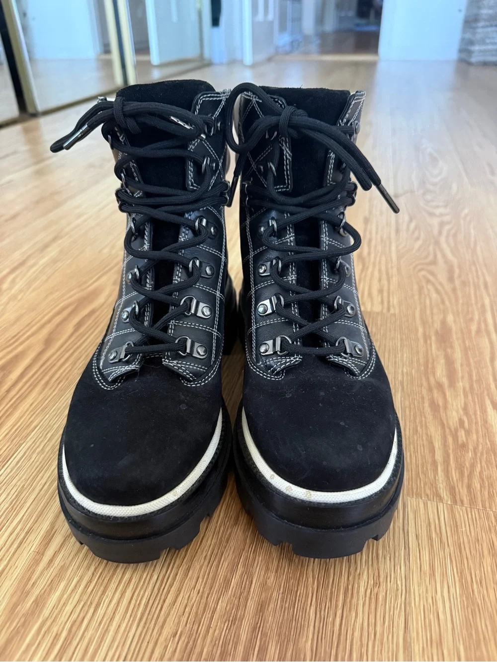 TORY BURCH Miller Lug Hiker Boot Black / White